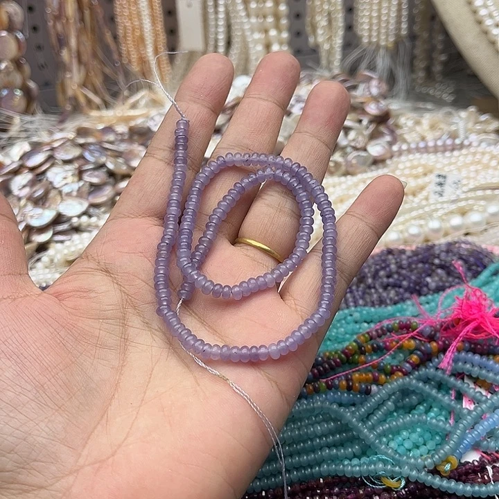 玛瑙/玉髓未镶嵌珠宝半成品一条4/2mm烟紫和田玉算盘珠