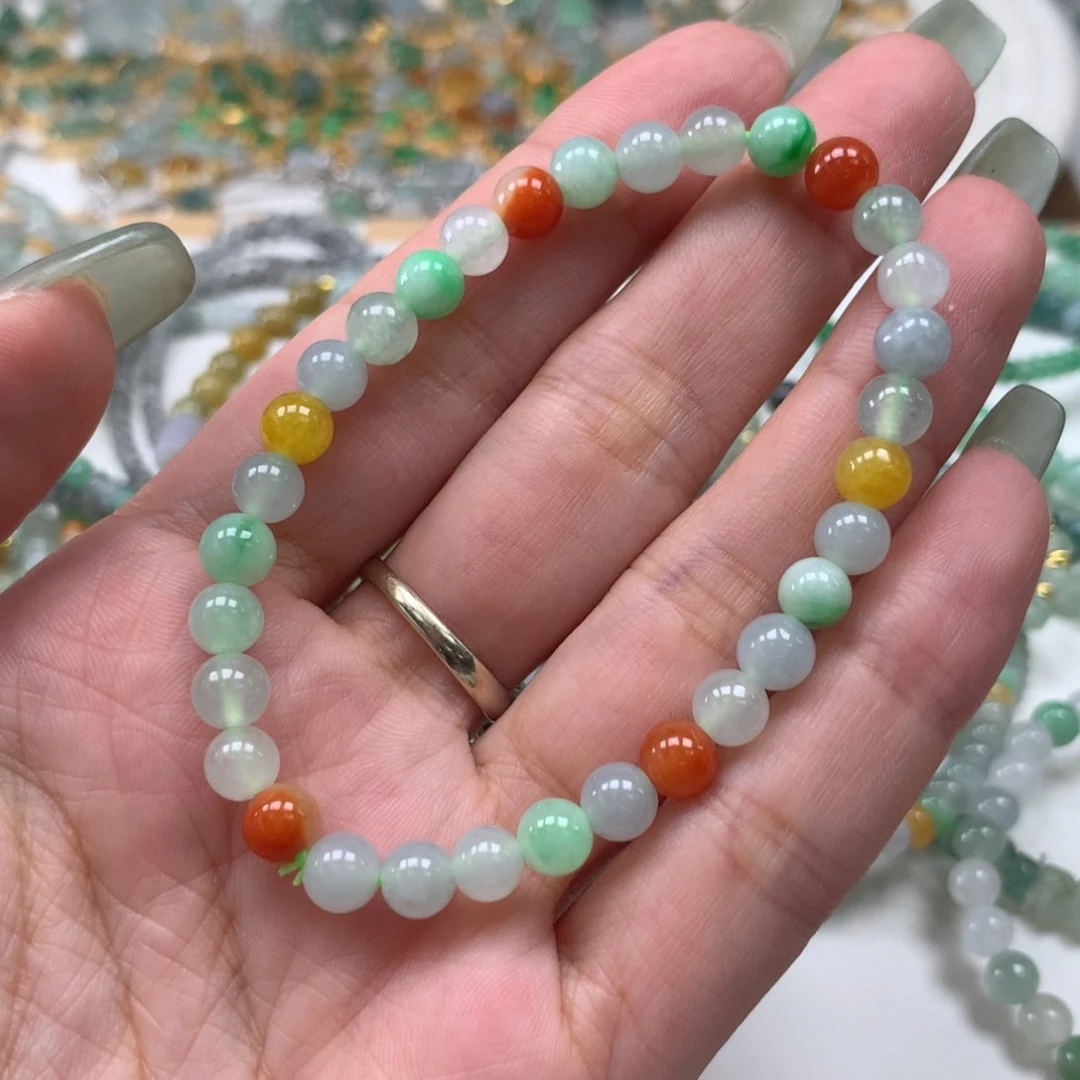 散珠翡翠可**里圆珠手串