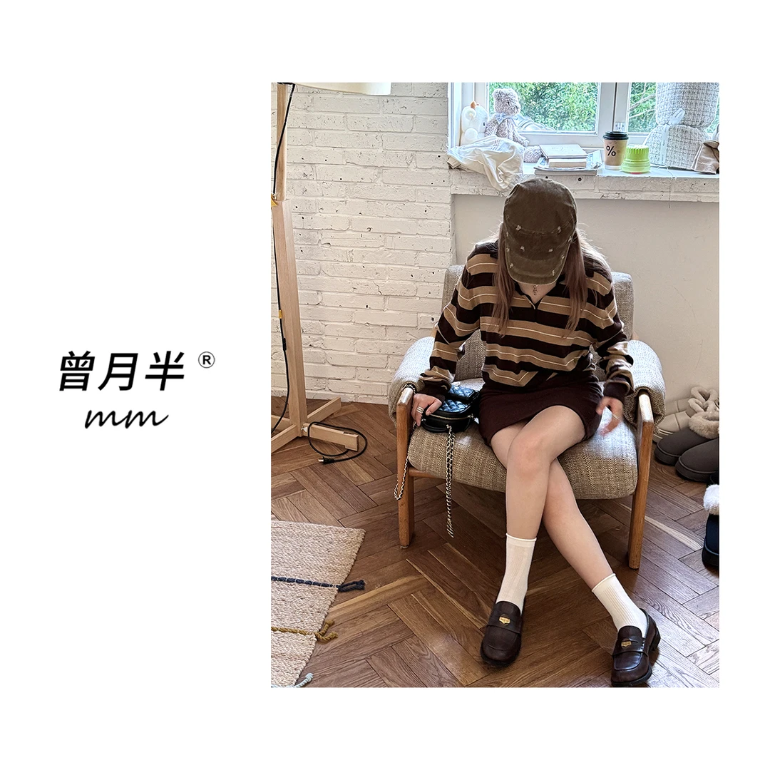 曾月半《谬谬生》进口斯托尔机羊绒羊毛撞色条纹针织polo衫！ZS1303