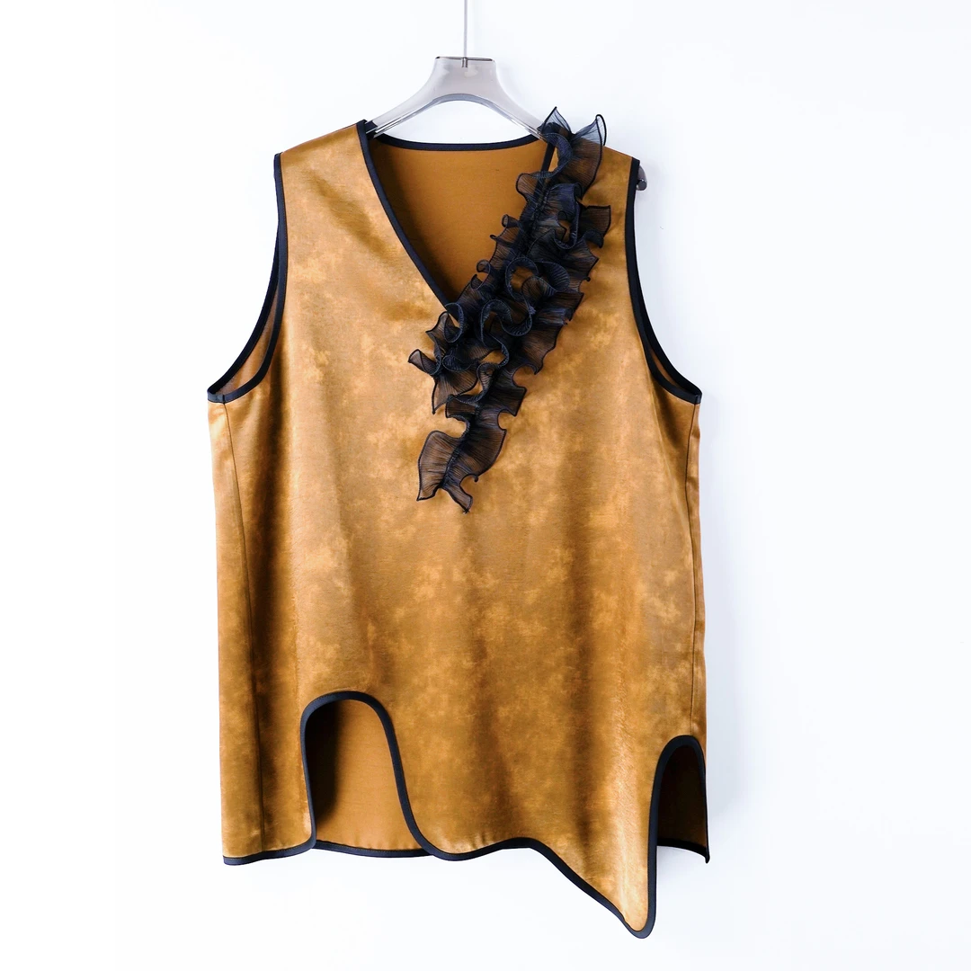 PW250109春装新款大码女装胖MM时尚百搭醋酸印花马甲外搭