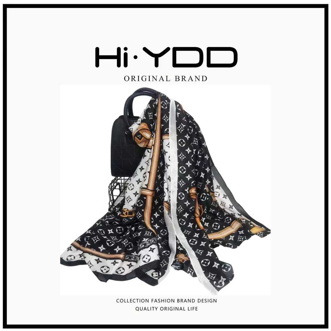 欧美轻奢黑色老花丝巾百搭