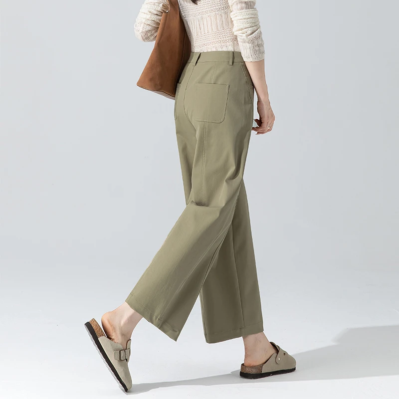 今年流行九分梧桐裤天丝棉卡绿色裤子女2025新款阔腿裤休闲镰刀裤