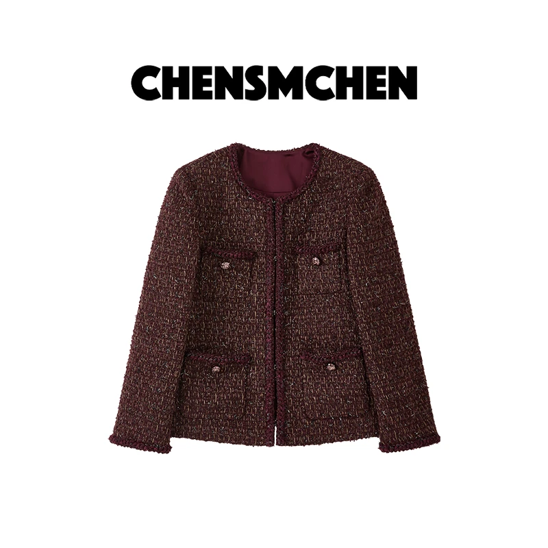 CHENSMCHEN 经典粗花呢小香外套女气质时尚精致编制上衣CSW8641YW