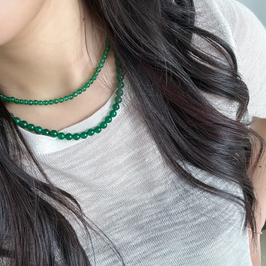 坠链均925银 韩ins时尚百搭气质简约 绿绿项链手工小众彩色素款
