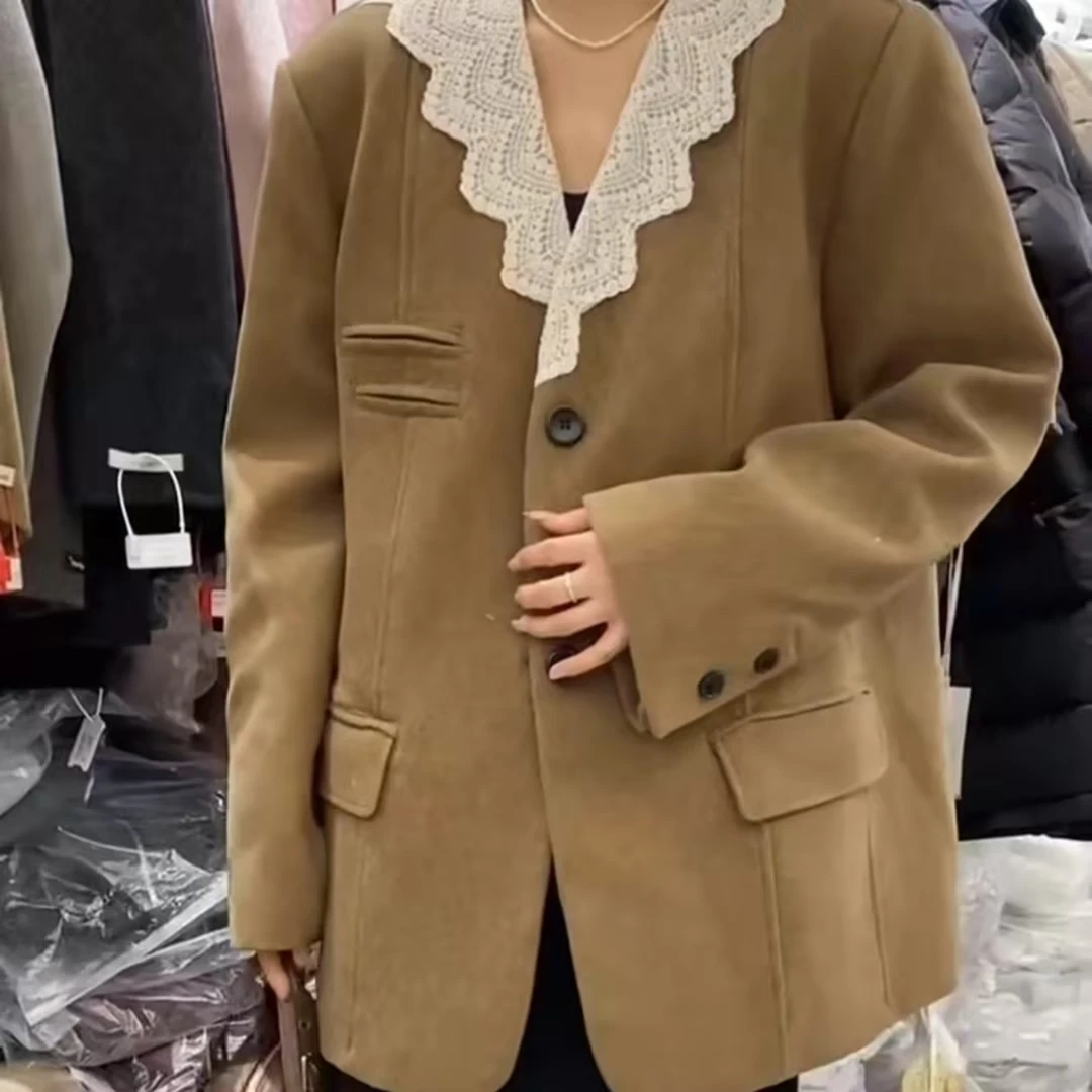 198蕾丝领西装外套新款休闲气质上衣
