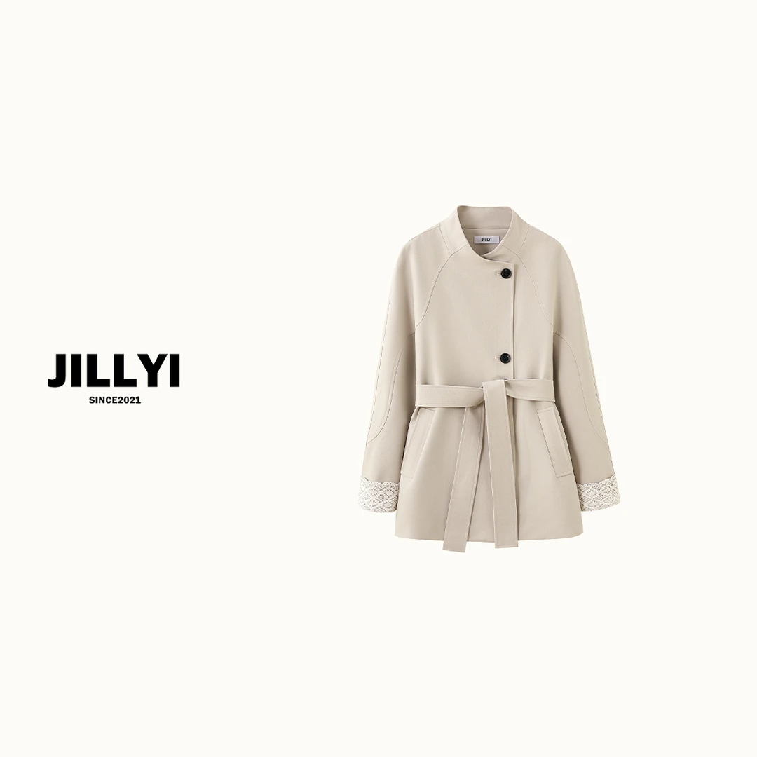 JILLYI南山店【卡其星光】卡其色U型领腰间大蝴蝶结绑带时尚百搭风