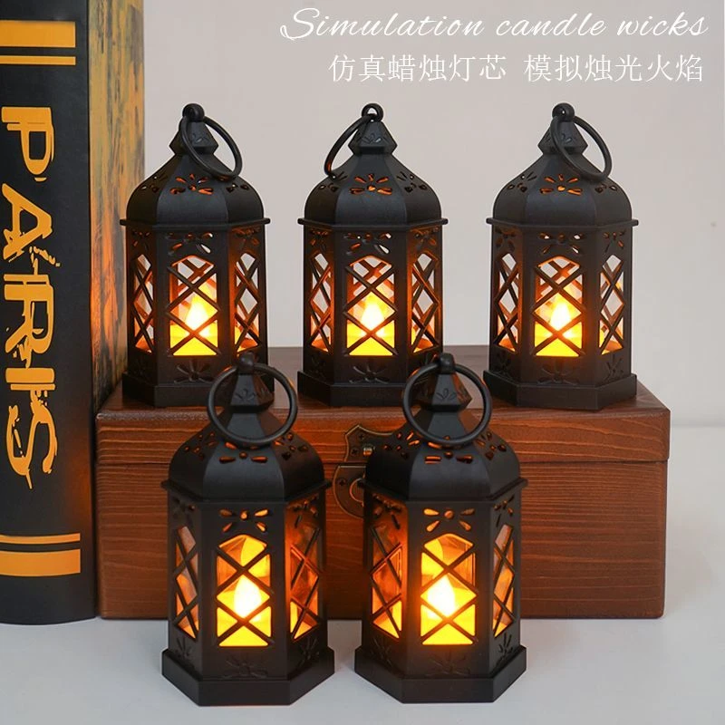 室内装饰氛围温馨发光挂件复古镂空风灯LED卧室床头灯桌面挂灯zk