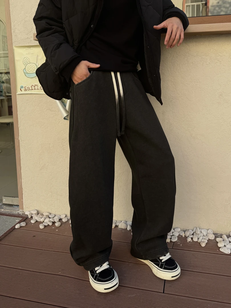 【BH】studio冬季美式加绒加厚直筒弯刀百搭休闲中腰重磅奥利绒裤子