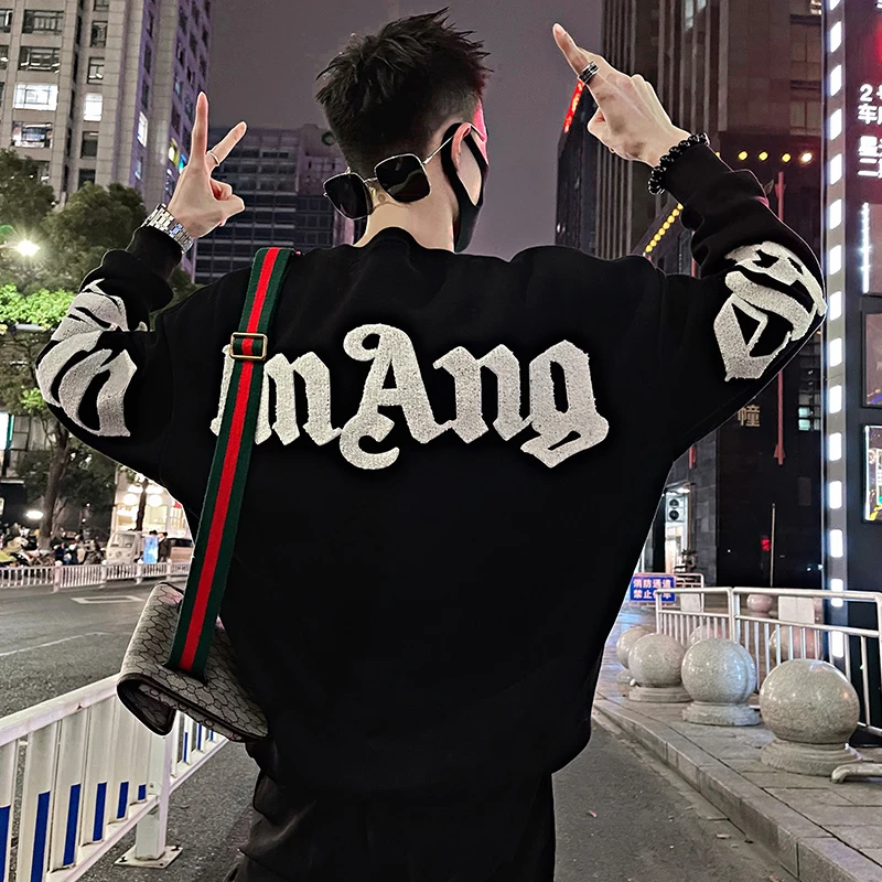 高级感绣花卫衣男韩版潮流痞帅长袖上衣2025年春季新款男士套头衫