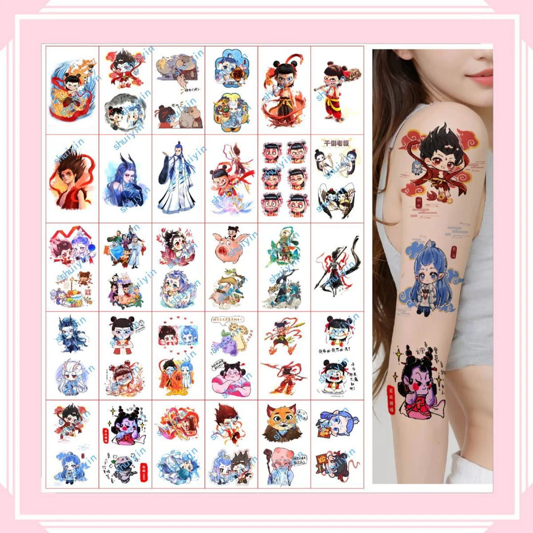 原创哪吒纹身贴敖丙三太子防水持久男女卡通动漫可爱儿童学生贴纸