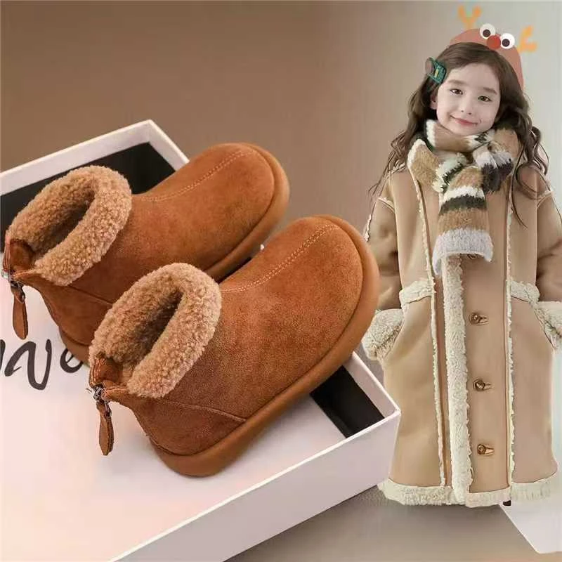 女童鞋雪地靴加绒2025新款冬季靴子儿童短靴加厚棉鞋女宝保暖鞋子