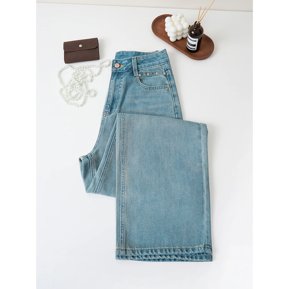 missrococo/洛可可小姐秋冬新款中高腰设计感窄版直筒裤牛仔裤女