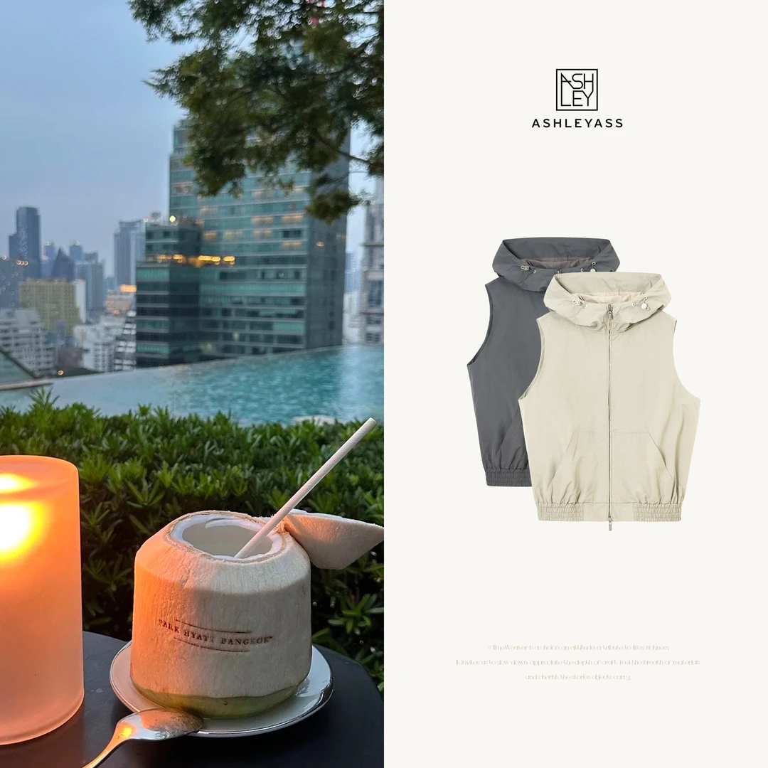 ashleyass户外运动清凉拉链式时尚上衣连帽无袖马夹LSS240207S