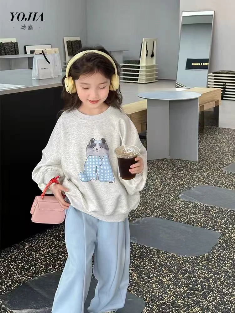 儿童刺绣卫衣套装2025春季新款男女宝宝宽松上衣潮