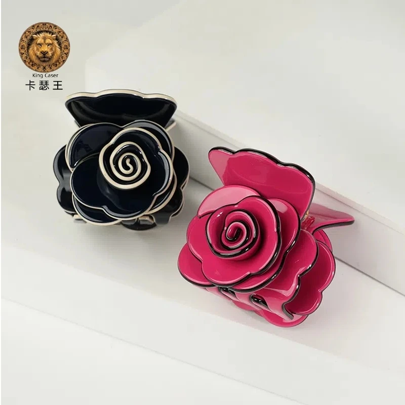 卡瑟王高端发饰经典山茶花抓夹高级感醋酸发夹时尚高马尾发夹