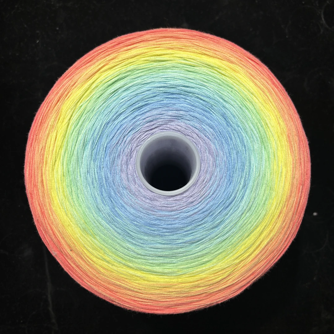 「Rainbow」100%棉纯棉渐变蛋糕线手工编织钩织纯棉披肩毯子