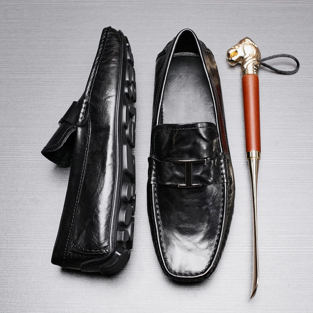 铂巍真皮男士豆豆鞋2025春季舒适软底皮鞋软皮一脚蹬开车休闲男鞋