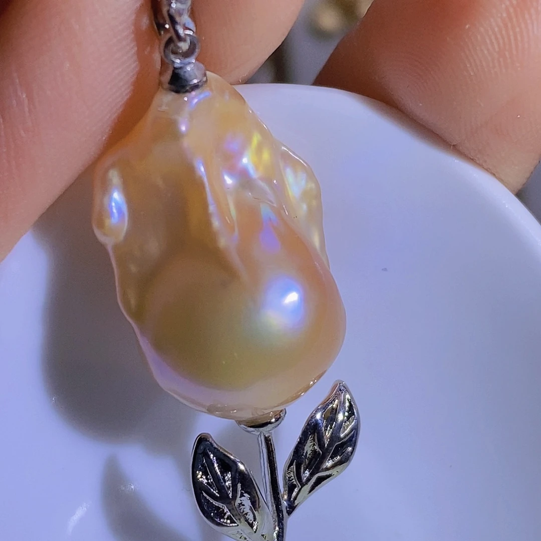 银S925镶嵌天然淡水珍珠（微瑕）淡水珍珠