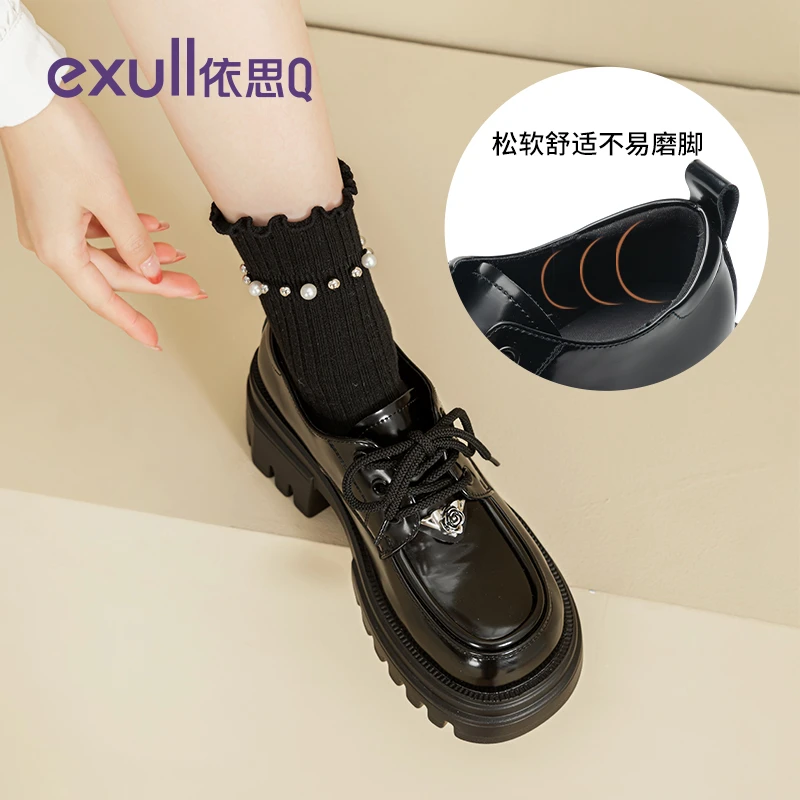 依思Q厚底小皮鞋女2025秋季新款爆款英伦风乐福鞋增高配裙子单鞋