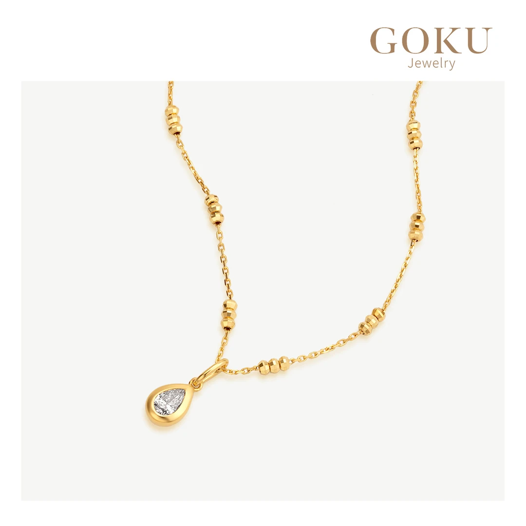 GOKU18K金项链女意大利水滴钻石项链轻奢可调节手工百搭小众坠链