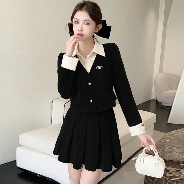 两件套韩系高级感穿搭减龄学院风套装气质通勤外套短裙子女2736