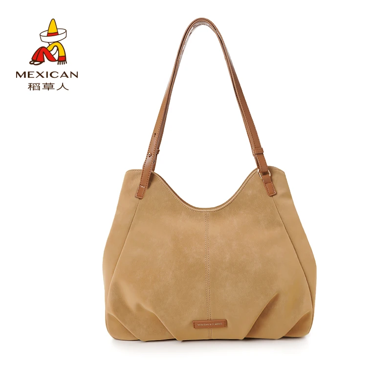 稻草人纯色简约风百搭日系单肩潮流大容量托特包包