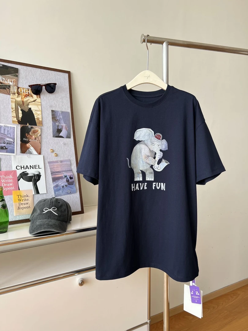 好玩又好穿的纯棉呆萌囧囧水洗大象休闲百搭T