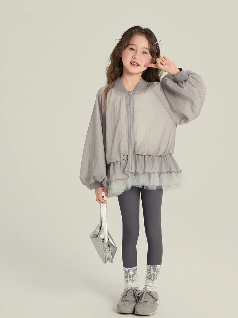 【依妈童品】春新款连帽韩版洋气公主风网纱下摆花苞外套 25A048