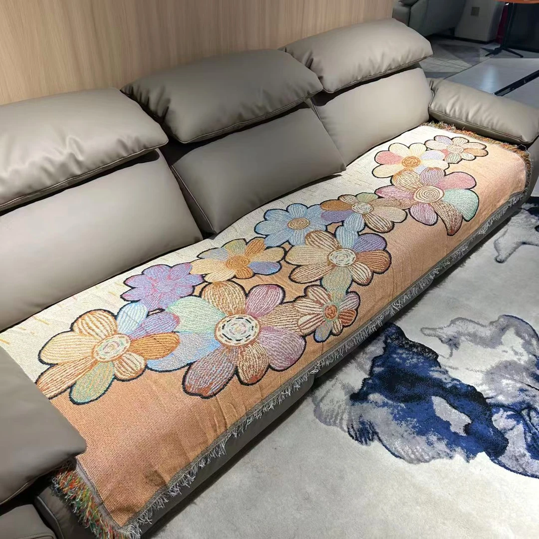 【向阳花】90*240含花边 民族风沙发巾 多功能双面沙发垫 三人