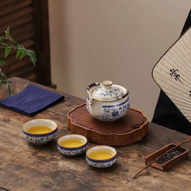 大海茶器@@ZH2705-汝窑一壶三杯旅行带茶盘带礼袋