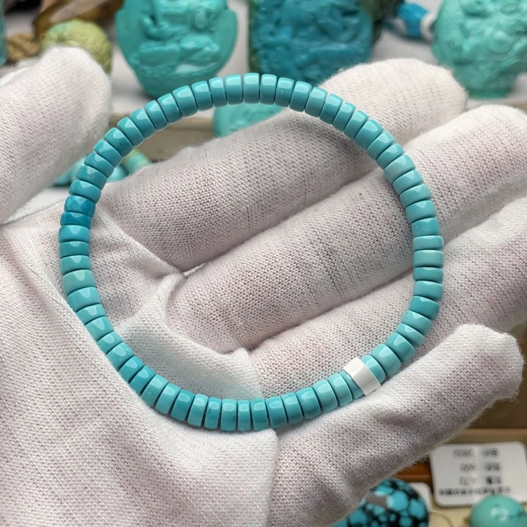 绿松石未镶嵌珠宝奇石5mm高瓷蓝精工直切手串