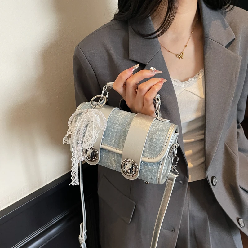 小众设计包包女式2025新款夏天牛仔布斜挎包韩版高级感手提小方包