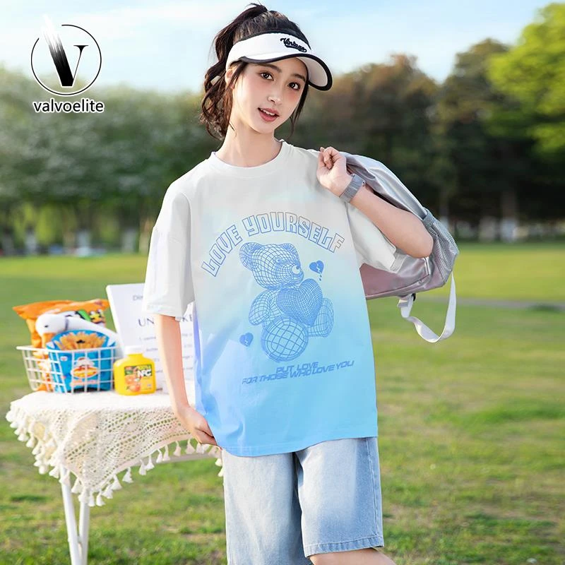 VALVOELITE女童夏装短袖体恤2025新款洋气中大童休闲宽松时尚上衣