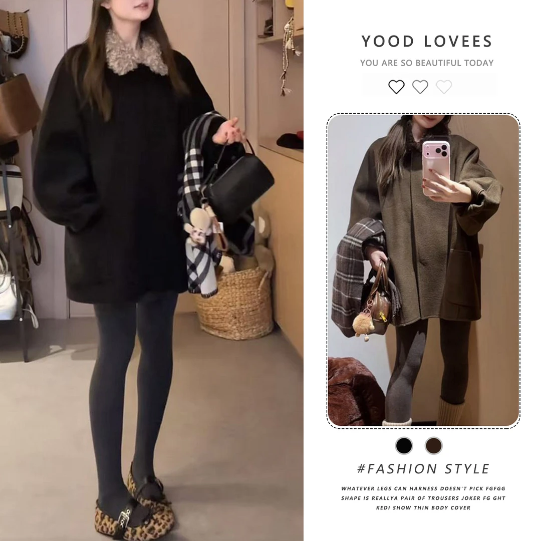 复古时尚风毛毛翻领黑色短外套女冬季新款高级感宽松百搭短款外套