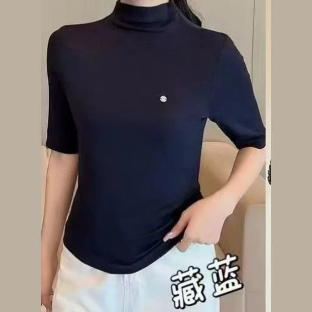 2025初秋新款半高领打底衫修身显瘦内搭中袖T恤8900