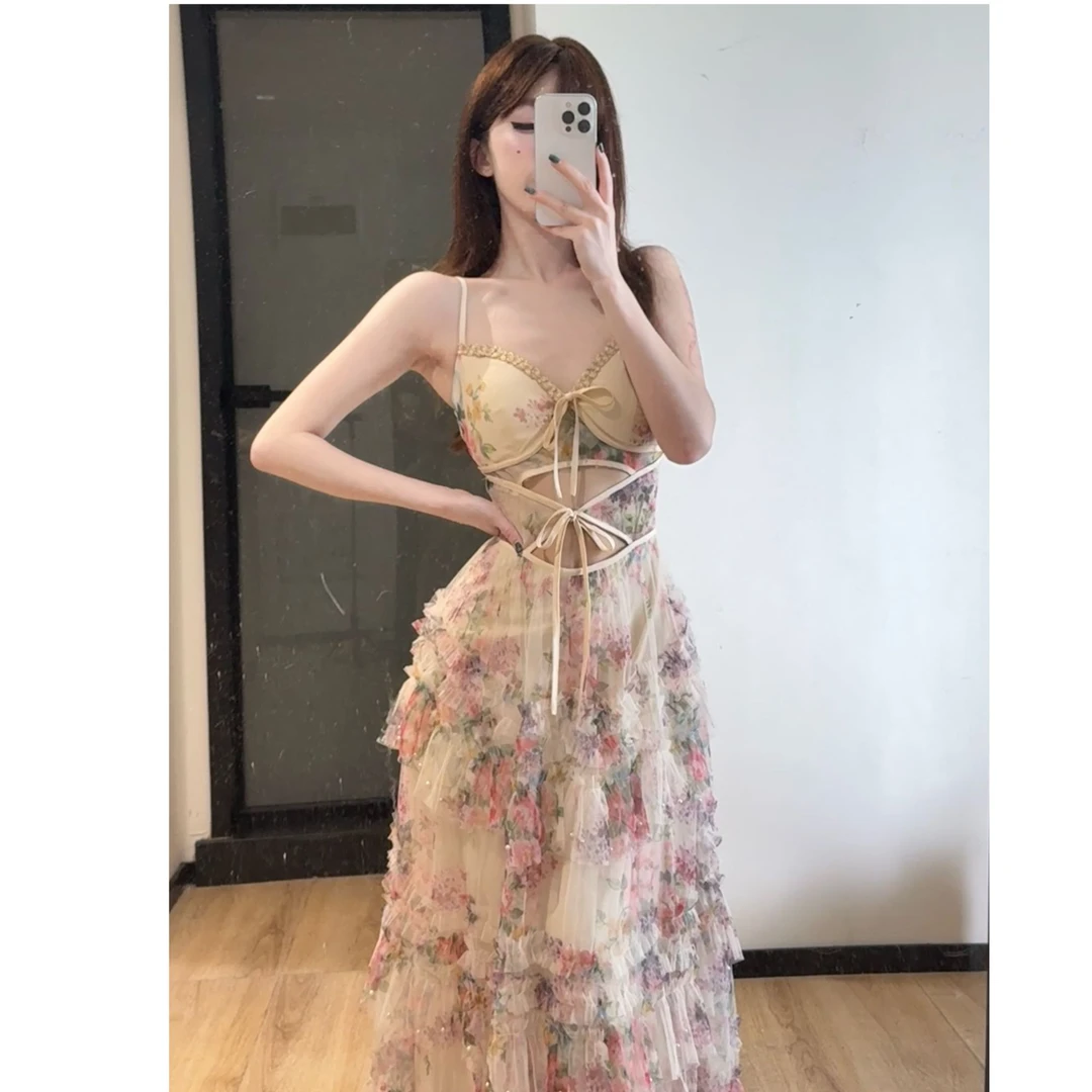 小洋家【法颂甜心】小众温柔纯欲女裙套装无袖碎花甜美A字裙性感L