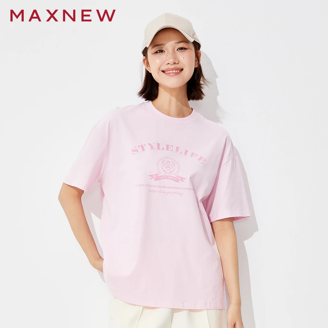 马恩女装2025夏季印花短袖T恤圆领时尚字母休闲上衣N女1P2221206