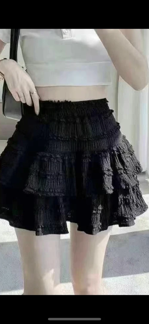 甜美芭蕾风高腰蛋糕裙蓬蓬设计感蕾丝半身裙春夏短裙