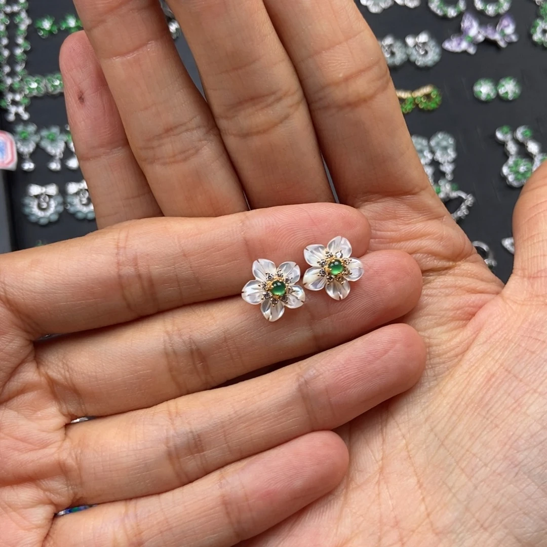 翡翠银S925镶嵌耳饰