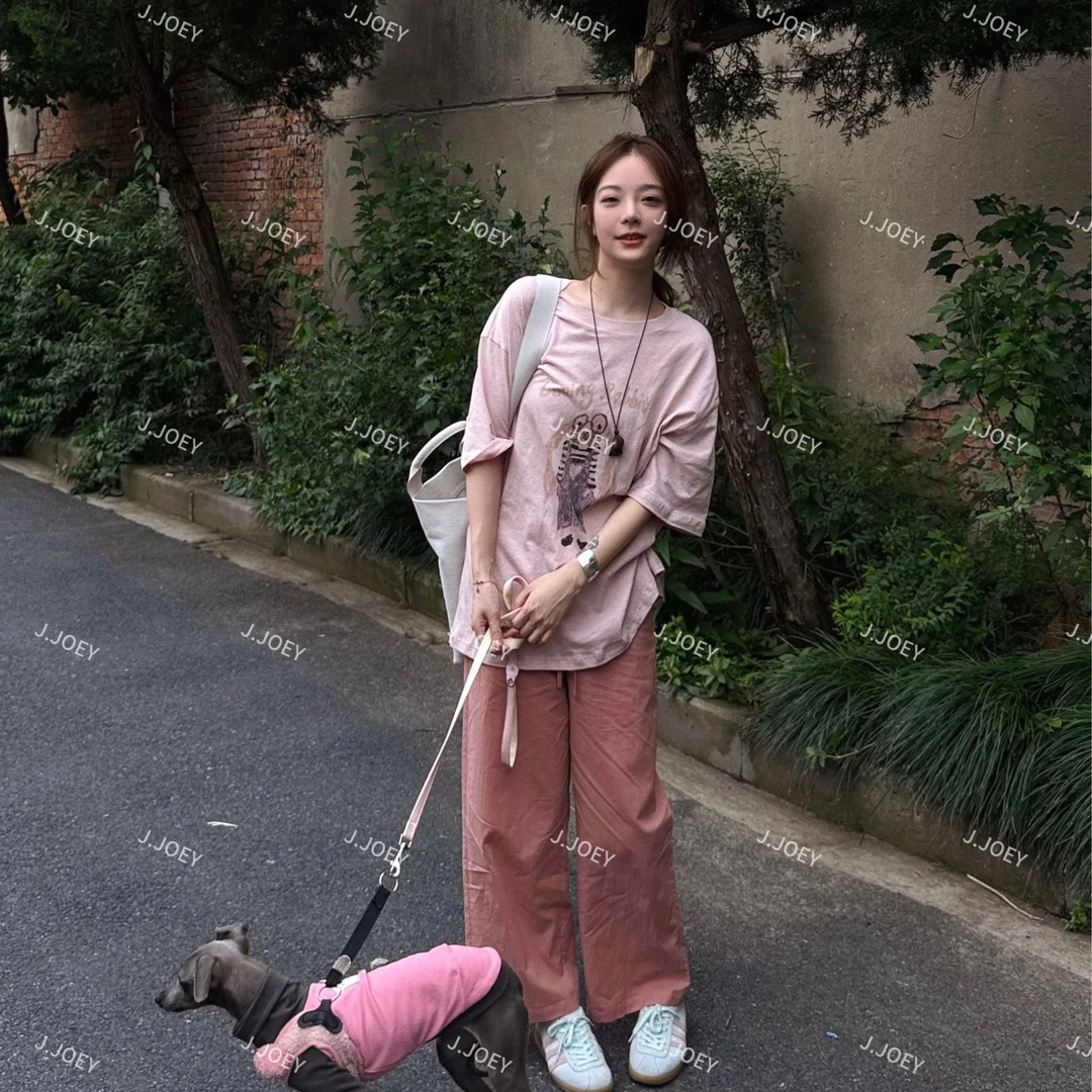 J.JOEY "100棉"夏季新款时尚极简风纯色宽松轻薄休闲直筒裤 0975