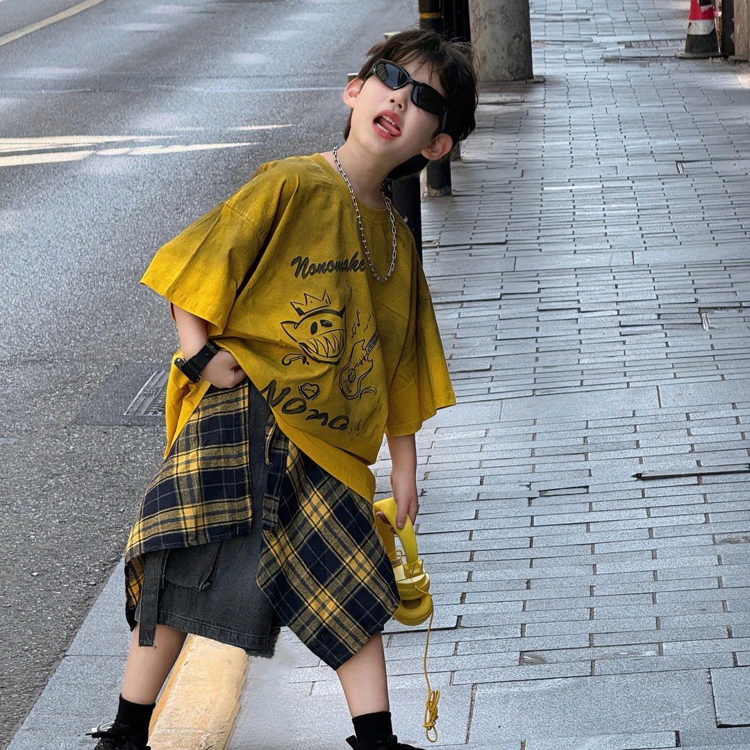 A.MU2025夏季新款韩版男童炒洗卡通T恤