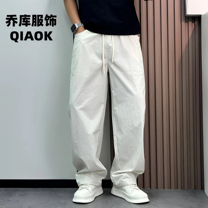 高品质夏季薄款水洗宽松阔腿男士休闲裤直筒裤潮流纯色透气裤子男