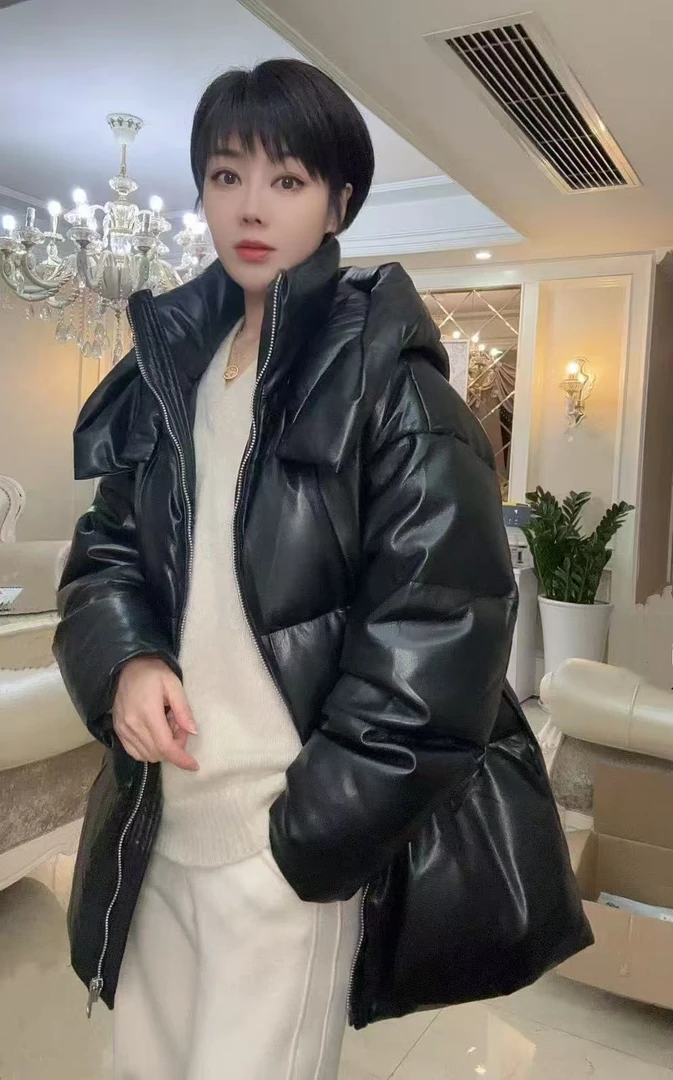 (蜻蜓2）2024冬季新款加厚皮黑色中长短款外套-023011