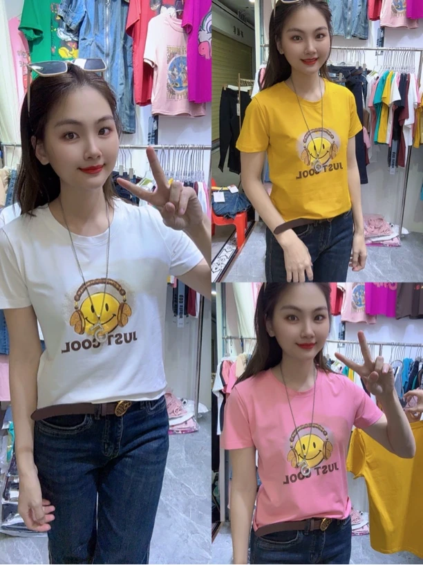 笑脸印花图案夏季上衣333