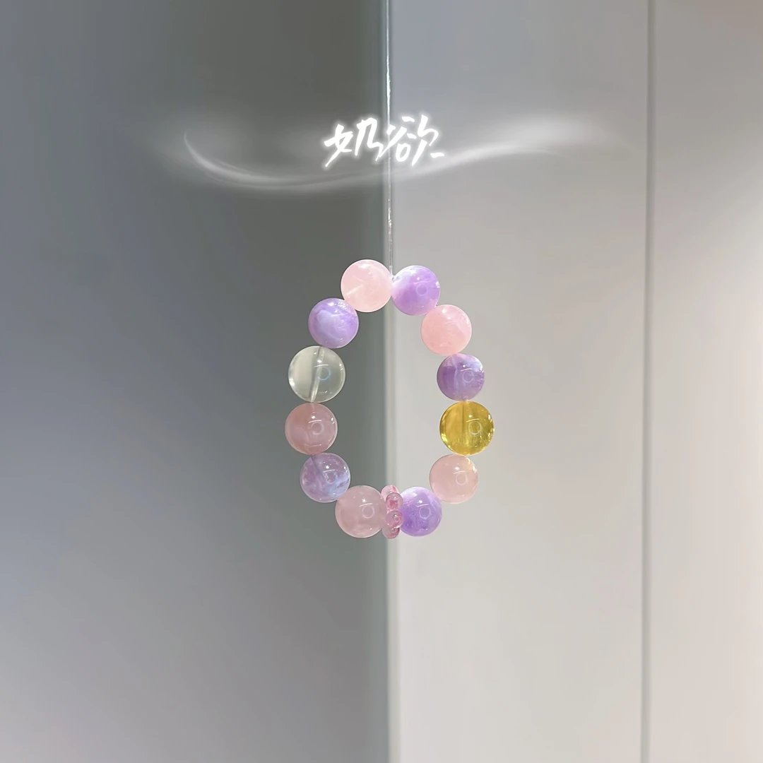 【奶欲】天然水晶紫玉晶拼粉水晶手串15-16m A718