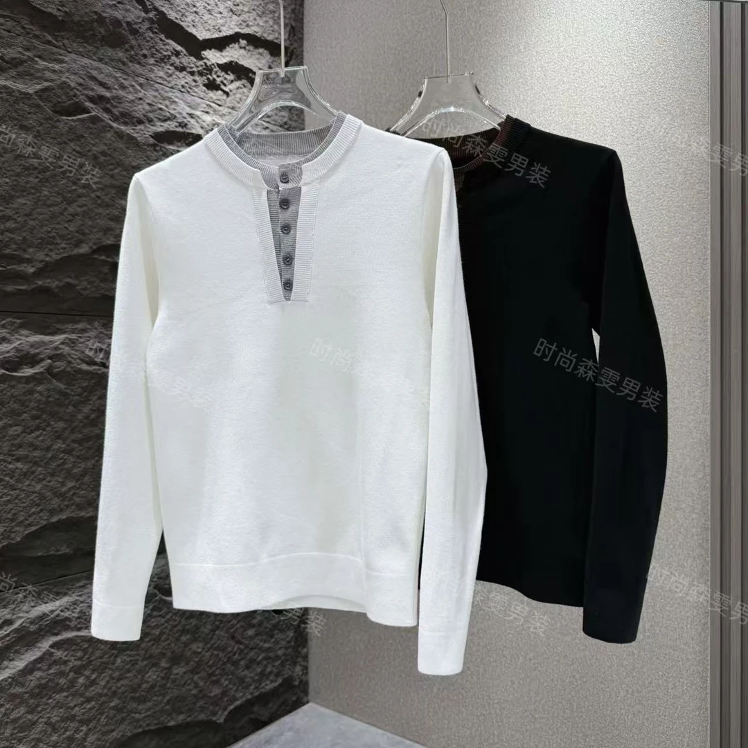 秋季新款拼接针织衫修身撞色长袖男士休闲纽扣毛衣6858