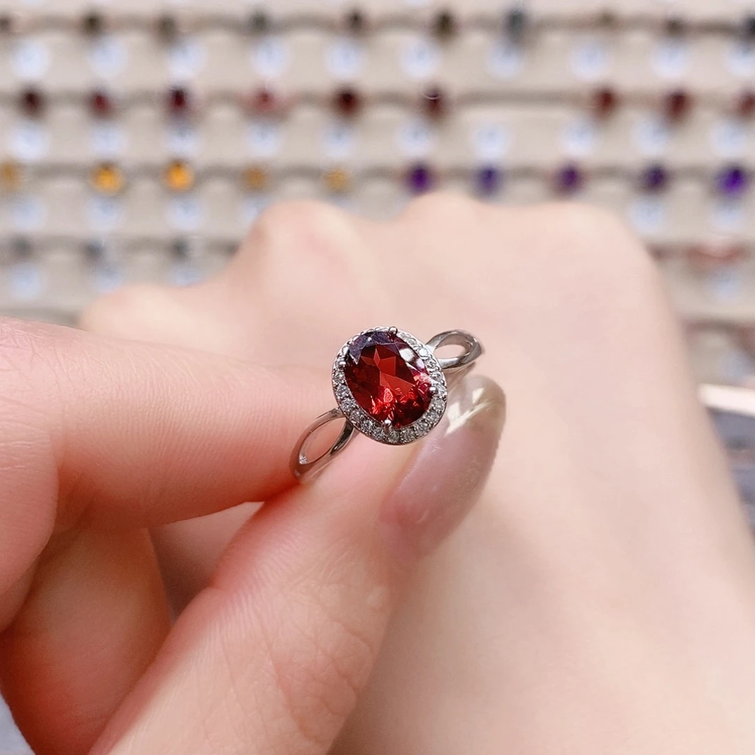 石榴石戒指银S925镶嵌戒指