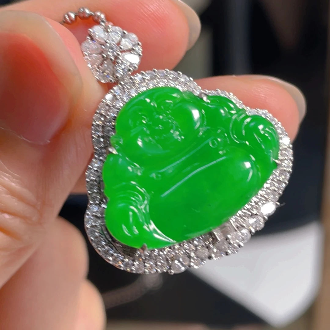 翡翠18K金镶嵌吊坠(不含链)