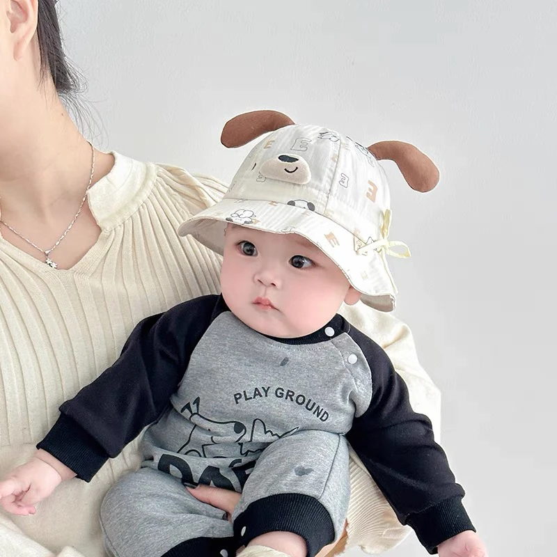 婴儿帽子春秋新款韩版纯棉男女宝宝渔夫帽可爱超萌婴幼儿遮阳盆帽