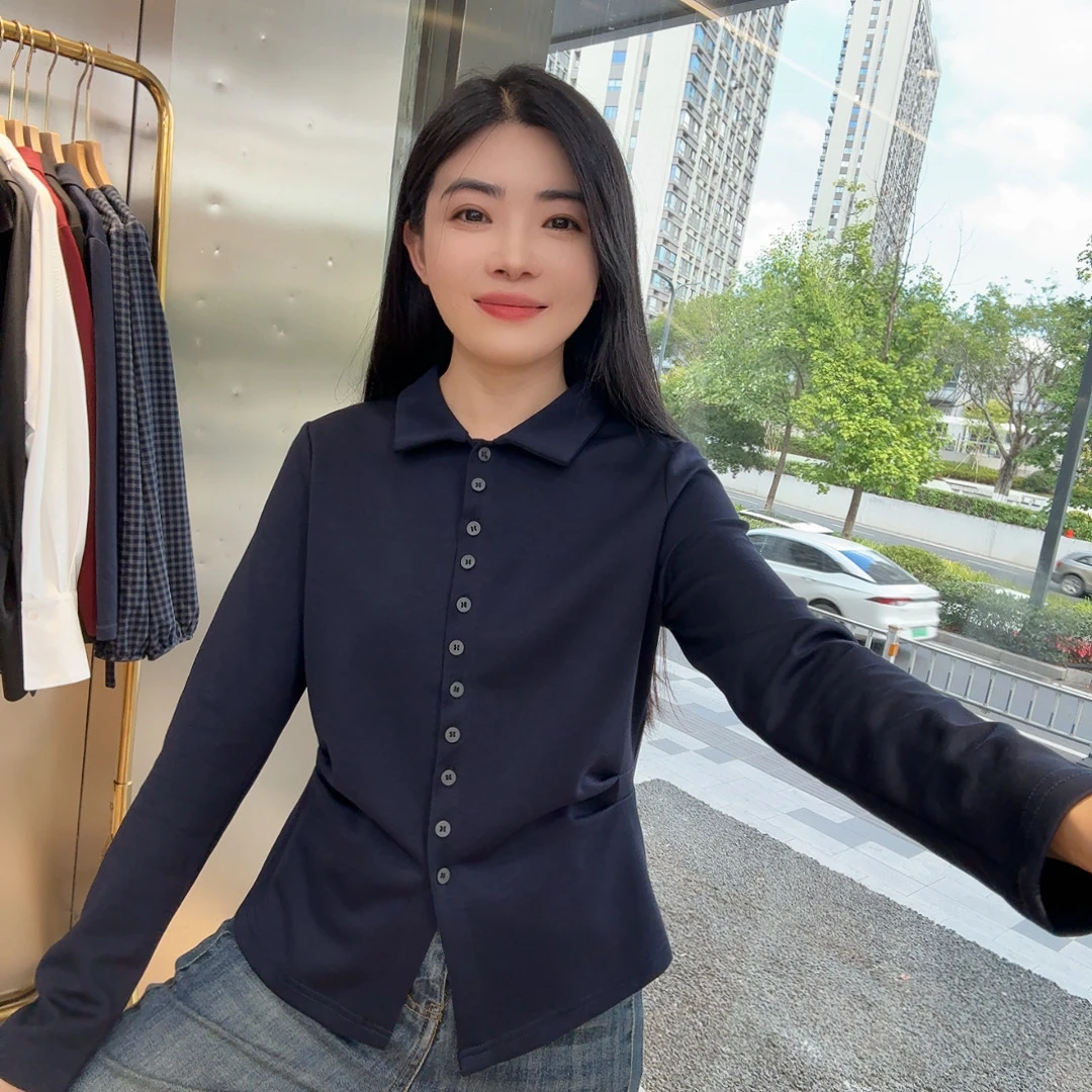 253850 设计感翻领减龄排扣百搭收腰显瘦上衣